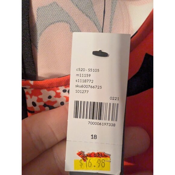 Lane Bryant Illusion Top Size 18 Plus Orange Floral Peplum Tie Waist Stretch NWT - Picture 5 of 7